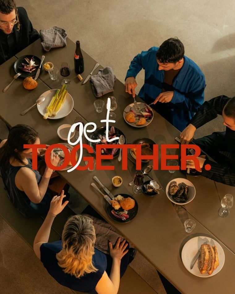 People at the table, type over the top